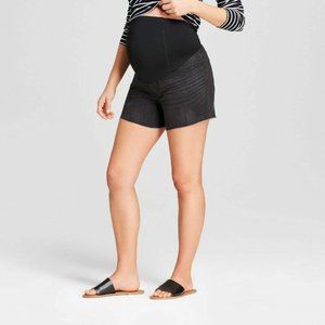 NWT Isabel Maternity Crossover Panel Midi Jean Shorts, Black, Size 14